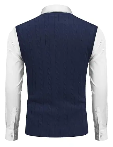 COOFANDY Men's Sweater Vest V Neck Slim Fit Cable Knitted Sleeveless Pullover Sweater - 2