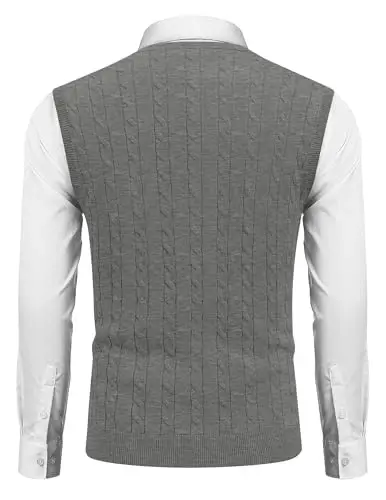 COOFANDY Men's Sweater Vest V Neck Slim Fit Cable Knitted Sleeveless Pullover Sweater - 2