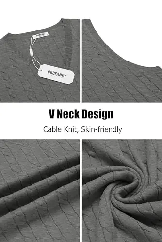 COOFANDY Men's Sweater Vest V Neck Slim Fit Cable Knitted Sleeveless Pullover Sweater - 5