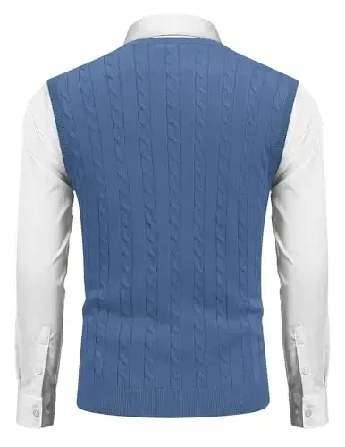 COOFANDY Men's Sweater Vest V Neck Slim Fit Cable Knitted Sleeveless Pullover Sweater - MODAZONE (1)