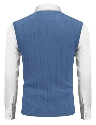 COOFANDY Men's Sweater Vest V Neck Slim Fit Cable Knitted Sleeveless Pullover Sweater - 2