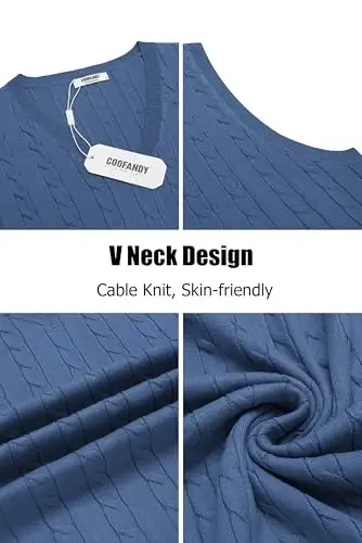 COOFANDY Men's Sweater Vest V Neck Slim Fit Cable Knitted Sleeveless Pullover Sweater - 5