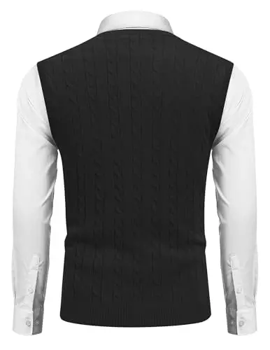 COOFANDY Men's Sweater Vest V Neck Slim Fit Cable Knitted Sleeveless Pullover Sweater - 2