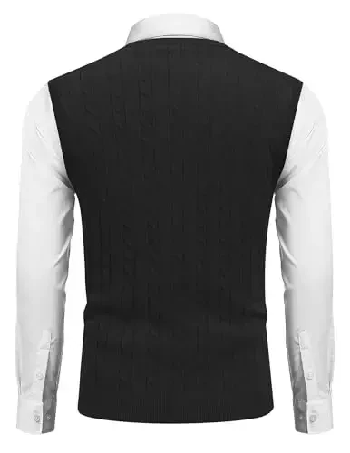 COOFANDY Men's Sweater Vest V Neck Slim Fit Cable Knitted Sleeveless Pullover Sweater - 2