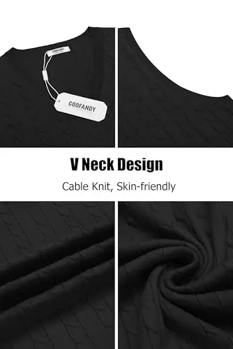 COOFANDY Men's Sweater Vest V Neck Slim Fit Cable Knitted Sleeveless Pullover Sweater - 5