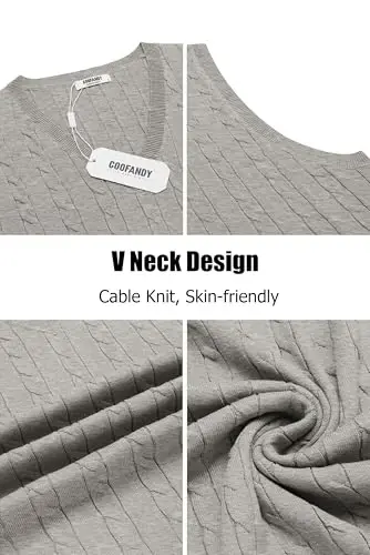 COOFANDY Men's Sweater Vest V Neck Slim Fit Cable Knitted Sleeveless Pullover Sweater - 5