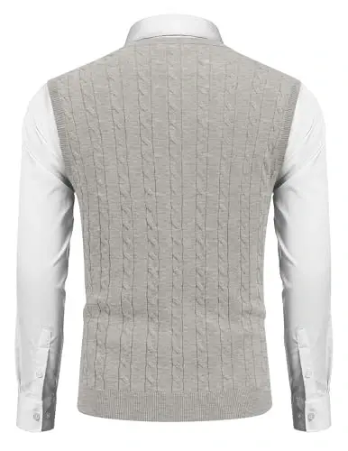 COOFANDY Men's Sweater Vest V Neck Slim Fit Cable Knitted Sleeveless Pullover Sweater - MODAZONE (1)