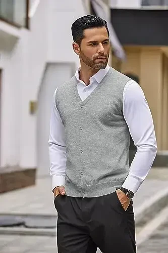 COOFANDY Men's Sweater Vest V Neck Casual Sleeveless Knitted Button Cardigan Vest - COOFANDY (1)