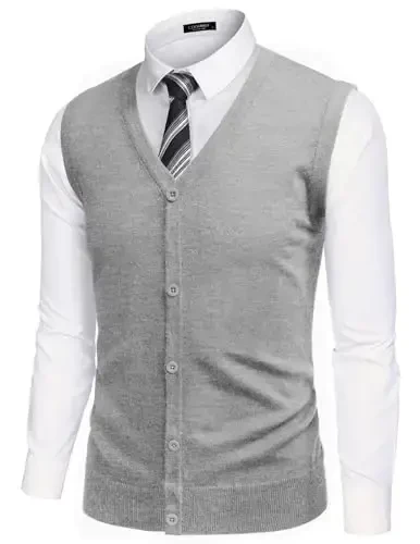 COOFANDY Men's Sweater Vest V Neck Casual Sleeveless Knitted Button Cardigan Vest - MODAZONE