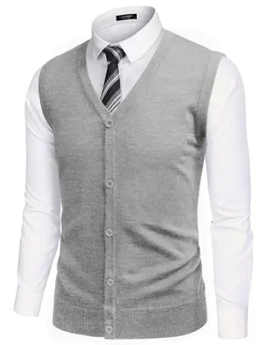 COOFANDY Men's Sweater Vest V Neck Casual Sleeveless Knitted Button Cardigan Vest - 1