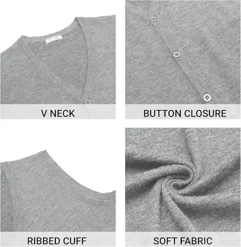 COOFANDY Men's Sweater Vest V Neck Casual Sleeveless Knitted Button Cardigan Vest - 5