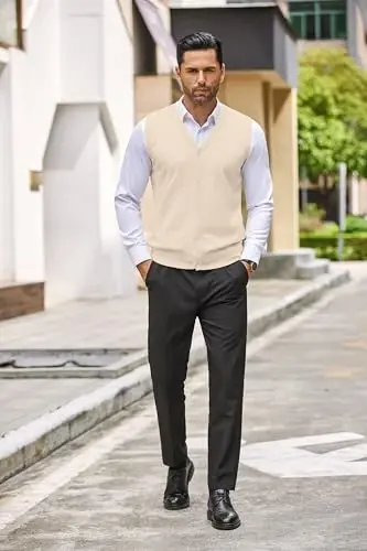 COOFANDY Men's Sweater Vest V Neck Casual Sleeveless Knitted Button Cardigan Vest - 4