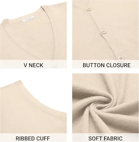 COOFANDY Men's Sweater Vest V Neck Casual Sleeveless Knitted Button Cardigan Vest - 5