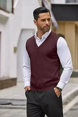 COOFANDY Men's Sweater Vest V Neck Casual Sleeveless Knitted Button Cardigan Vest - COOFANDY (1)