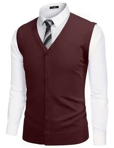 COOFANDY Men's Sweater Vest V Neck Casual Sleeveless Knitted Button Cardigan Vest 