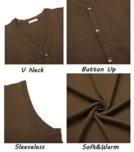 COOFANDY Men's Sweater Vest V Neck Casual Sleeveless Knitted Button Cardigan Vest - 5