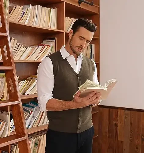 COOFANDY Men's Sweater Vest V Neck Casual Sleeveless Knitted Button Cardigan Vest - 6