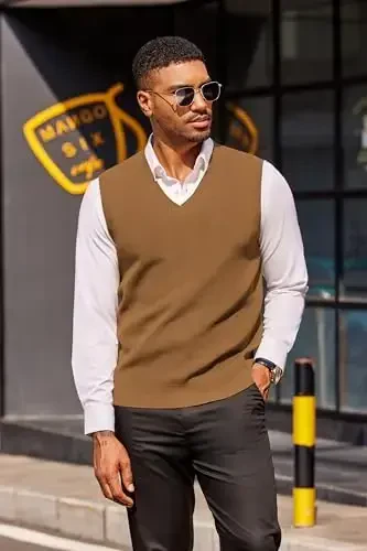 COOFANDY Men's Sweater Vest V Neck Sleeveless Sweater Slim Fit Casual Knitted Pullover Sweater - 4