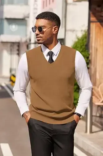 COOFANDY Men's Sweater Vest V Neck Sleeveless Sweater Slim Fit Casual Knitted Pullover Sweater - 5