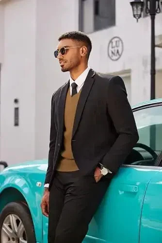 COOFANDY Men's Sweater Vest V Neck Sleeveless Sweater Slim Fit Casual Knitted Pullover Sweater - 6