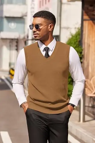 COOFANDY Men's Sweater Vest V Neck Sleeveless Sweater Slim Fit Casual Knitted Pullover Sweater - 3