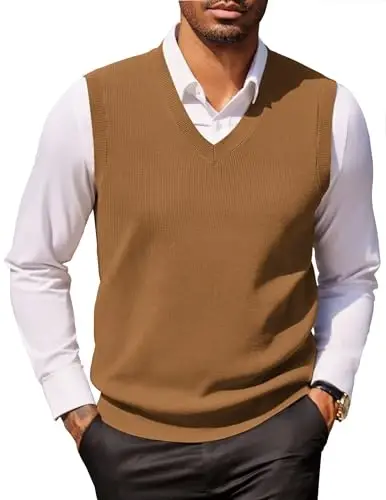 COOFANDY Men's Sweater Vest V Neck Sleeveless Sweater Slim Fit Casual Knitted Pullover Sweater - 3