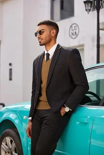 COOFANDY Men's Sweater Vest V Neck Sleeveless Sweater Slim Fit Casual Knitted Pullover Sweater - 6