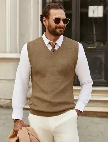 COOFANDY Men's Sweater Vest V Neck Sleeveless Sweater Slim Fit Casual Knitted Pullover Sweater - COOFANDY (1)