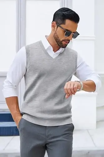 COOFANDY Men's Sweater Vest V Neck Sleeveless Sweater Slim Fit Casual Knitted Vest Sweaters - COOFANDY (1)