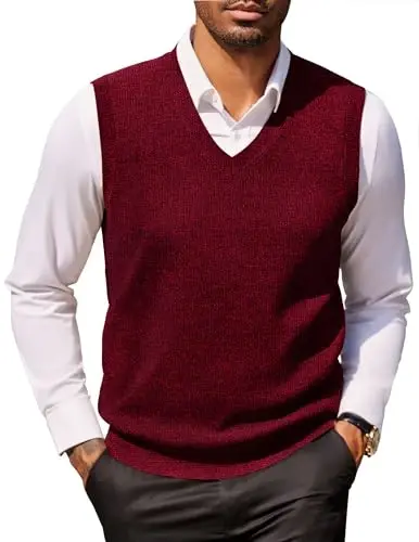 COOFANDY Men's Sweater Vest V Neck Sleeveless Sweater Slim Fit Casual Knitted Pullover Sweater - 3