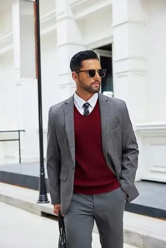 COOFANDY Men's Sweater Vest V Neck Sleeveless Sweater Slim Fit Casual Knitted Pullover Sweater - 5