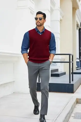 COOFANDY Men's Sweater Vest V Neck Sleeveless Sweater Slim Fit Casual Knitted Pullover Sweater - 6
