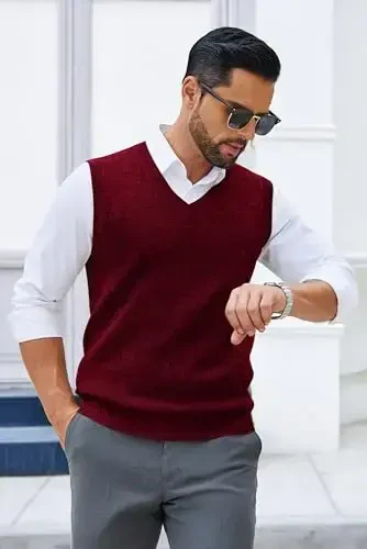 COOFANDY Men's Sweater Vest V Neck Sleeveless Sweater Slim Fit Casual Knitted Pullover Sweater - 4