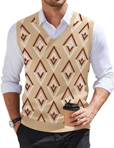 COOFANDY Men's Sweater Vest V Neck Sleeveless Sweater Slim Fit Casual Knitted Vest Sweaters 