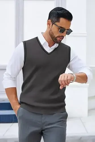 COOFANDY Men's Sweater Vest V Neck Sleeveless Sweater Slim Fit Casual Knitted Pullover Sweater - 5