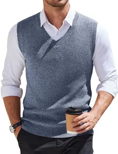 COOFANDY Men's Sweater Vest V Neck Sleeveless Sweater Slim Fit Casual Knitted Pullover Sweater - 3