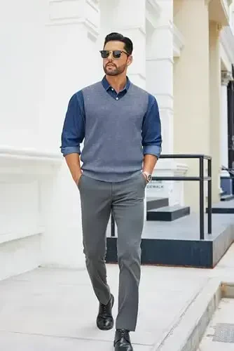 COOFANDY Men's Sweater Vest V Neck Sleeveless Sweater Slim Fit Casual Knitted Pullover Sweater - 6