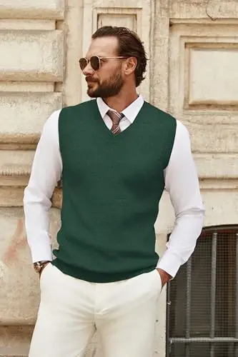 COOFANDY Men's Sweater Vest V Neck Sleeveless Sweater Slim Fit Casual Knitted Pullover Sweater - 4