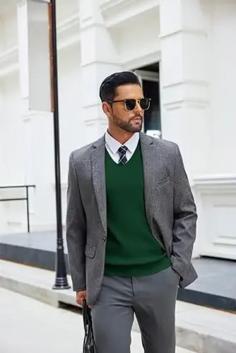 COOFANDY Men's Sweater Vest V Neck Sleeveless Sweater Slim Fit Casual Knitted Pullover Sweater - 6