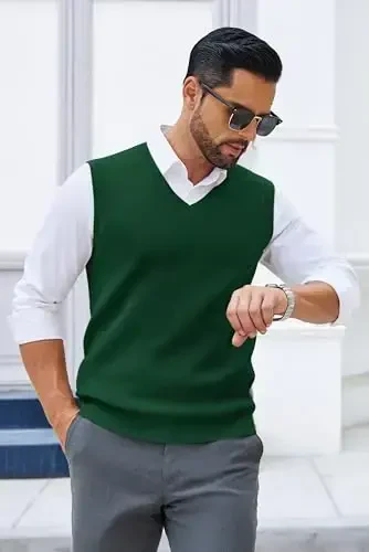 COOFANDY Men's Sweater Vest V Neck Sleeveless Sweater Slim Fit Casual Knitted Pullover Sweater - 5