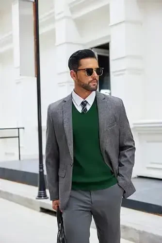 COOFANDY Men's Sweater Vest V Neck Sleeveless Sweater Slim Fit Casual Knitted Pullover Sweater - 6