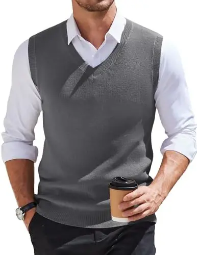 COOFANDY Men's Sweater Vest V Neck Sleeveless Sweater Slim Fit Casual Knitted Pullover Sweater - 3