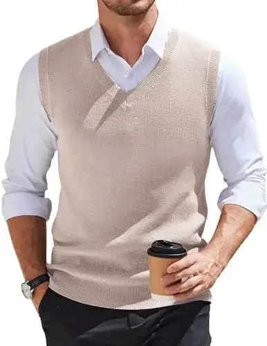 COOFANDY Men's Sweater Vest V Neck Sleeveless Sweater Slim Fit Casual Knitted Pullover Sweater - 3