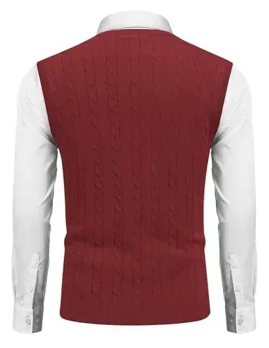 COOFANDY Men's Sweater Vest V Neck Slim Fit Cable Knitted Sleeveless Pullover Sweater - 2