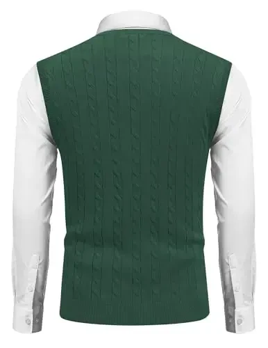 COOFANDY Men's Sweater Vest V Neck Slim Fit Cable Knitted Sleeveless Pullover Sweater - 2