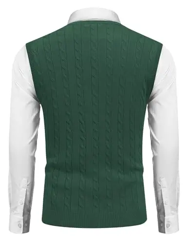 COOFANDY Men's Sweater Vest V Neck Slim Fit Cable Knitted Sleeveless Pullover Sweater - 2
