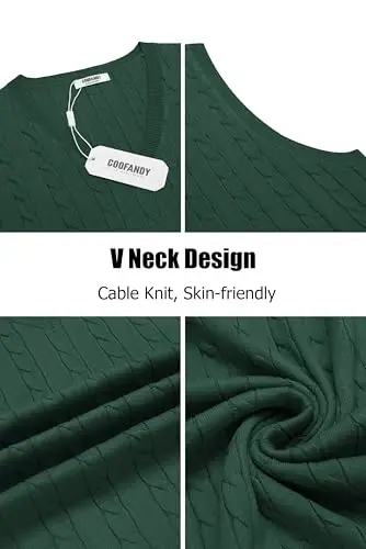COOFANDY Men's Sweater Vest V Neck Slim Fit Cable Knitted Sleeveless Pullover Sweater - 5