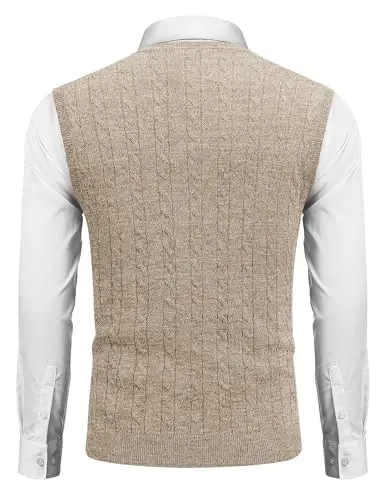 COOFANDY Men's Sweater Vest Cable Knitted V Neck Slim Fit Sleeveless Pullover Sweater - 2