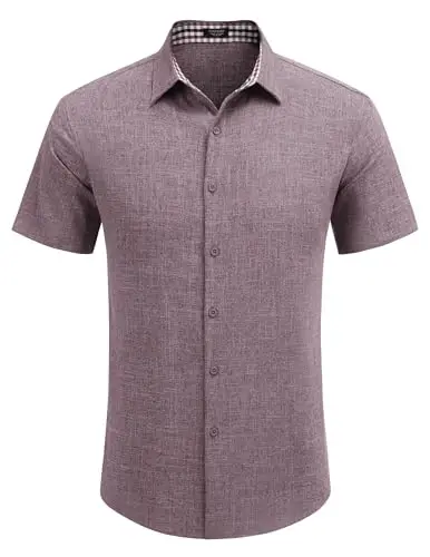 COOFANDY Mens Linen Shirt Casual Short Sleeve Button Down Shirts Summer Beach Vacation Tops - 2
