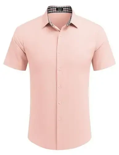 COOFANDY Mens Linen Shirt Casual Short Sleeve Button Down Shirts Summer Beach Vacation Tops - 2